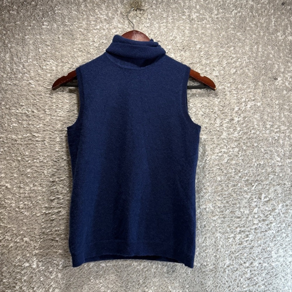 Lord & Taylor Cashmere Sleeveless Turtleneck Sweater Top Blue Preppy Academia S